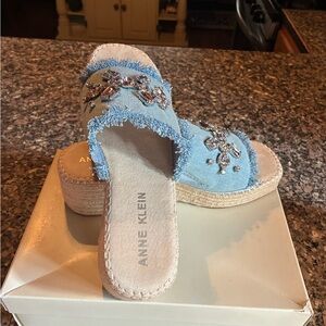Anne Klein Blue Embellished Women's Slide Sandals Size 10 New